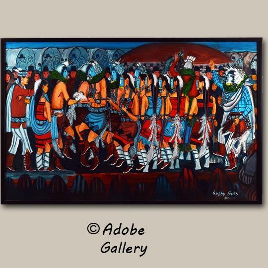 Bobby Hicks Native American Southwest Painting Ceremony C4737B Adobe