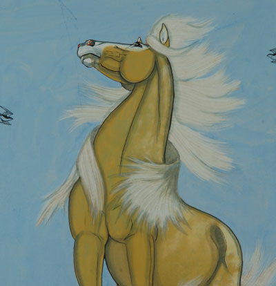 Original Painting of a Golden Horse on a Hilltop by Quincy Tahoma Original Painting of a Golden Horse on a Hilltop by Quincy Tahoma
