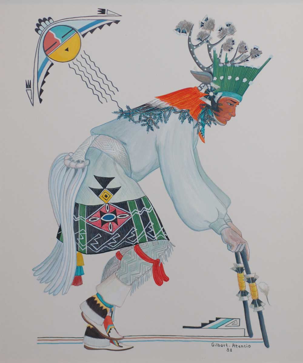 Fine Art | Native American Paintings | Native American Artwork | San  Ildefonso Pueblo | Gilbert Benjamin Atencio | Original Painting Pueblo Deer  Dancer - Adobe Gallery, Santa Fe