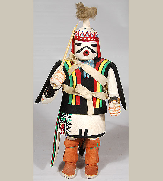 Hopi Konin Supi Kachina / Katsina Doll with shield and feathers, ca 1940