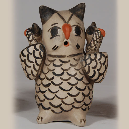 Cochiti Pueblo Pottery “See No Evil” Owl Figurine by Juanita Inez