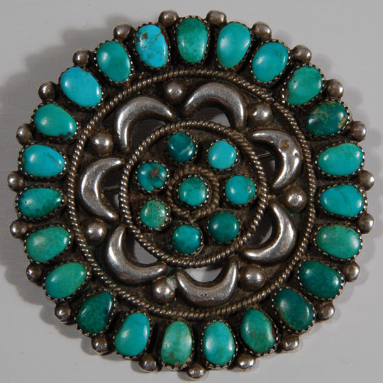 Diné (Navajo) Turquoise and Silver Round Pin [SOLD] - Adobe Gallery ...
