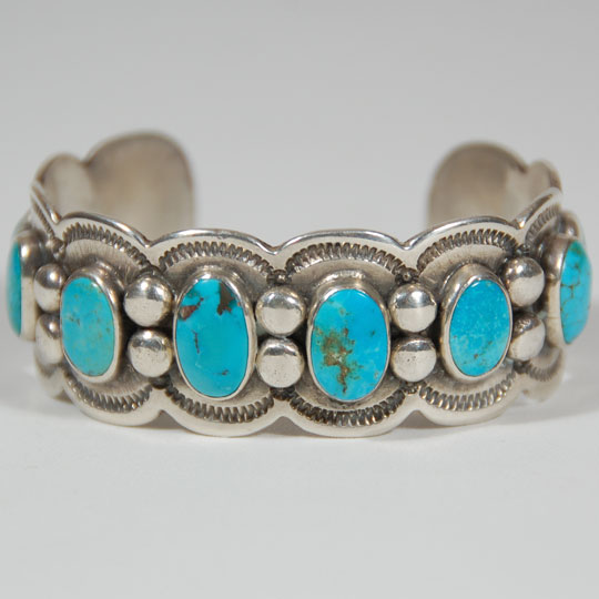 Diné (Navajo) Ingot Silver & Turquoise 10-stone Bracelet Southwest ...