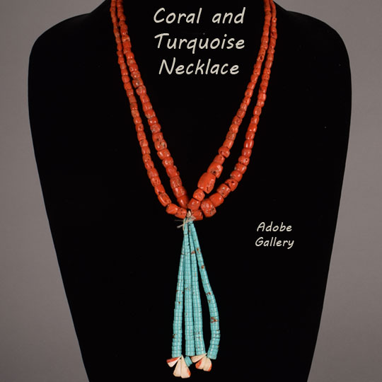 Native American Jewelry Coral Necklace C4563 - Adobe Gallery, Santa Fe