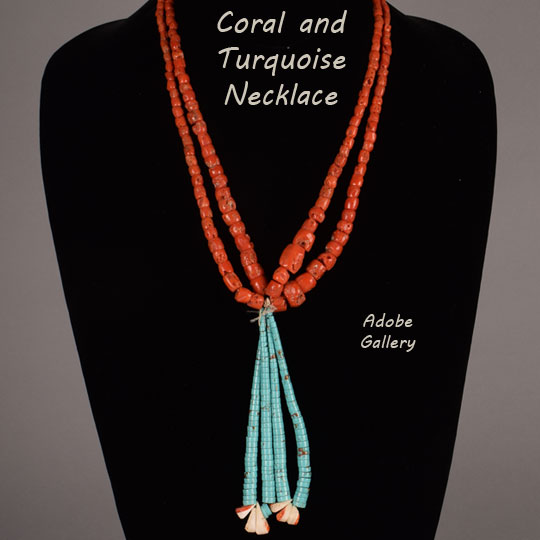 Native American Jewelry Coral Necklace C4563 Adobe Gallery Santa Fe