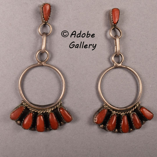 Native American Coral Jewelry Silver Hoop Earrings C4643-92 - Adobe ...