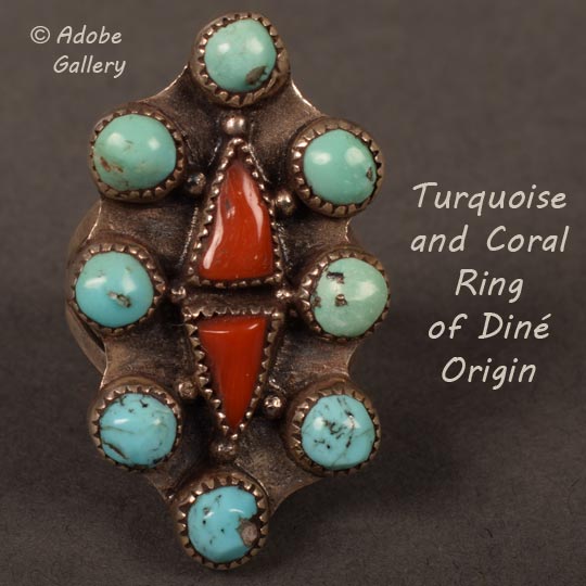 Southwest Native American Turquoise Jewelry Coral Ring C4696K - Adobe ...