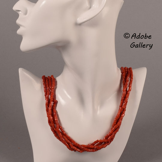 Navajo Native American Coral Jewelry Necklace C4643-04 - Adobe Gallery,  Santa Fe