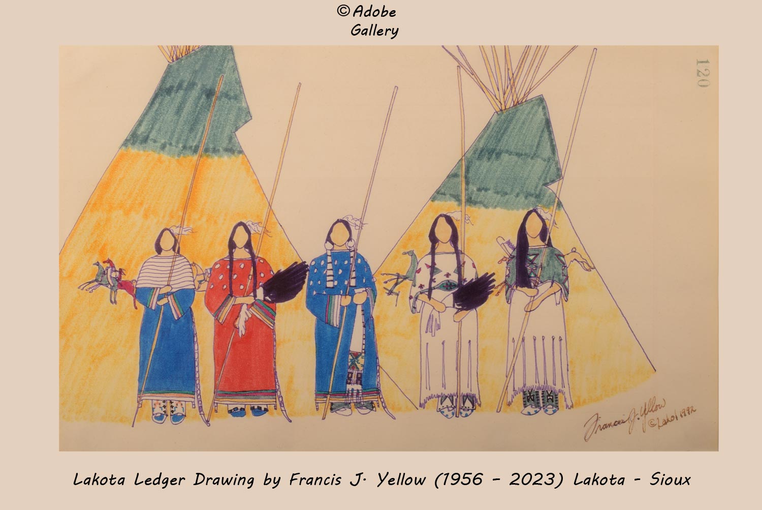 Southwest Native American Ledger Art Drawing C4850H - Adobe Gallery ...