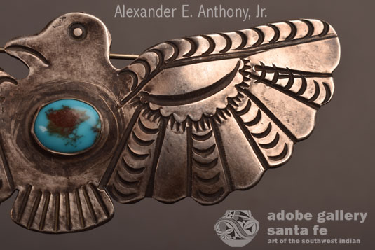 Close up view of this Navajo jewelry EAGLE pin.