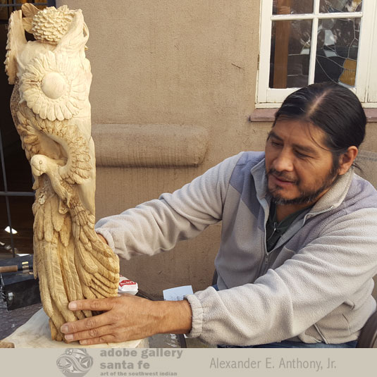 Kevin Pochoema, Hopi Pueblo Carver at Adobe Gallery, Santa Fe.