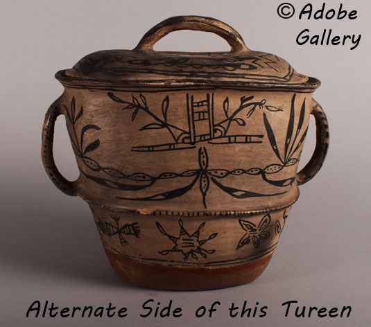 Alternate side view of this pottery vessel.
