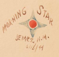 Jemez Pueblo artist signature of José Rey Toledo (1915-1994) Shobah Woonhon (Morning Star)