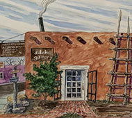 Watercolor Painting of Adobe Gallery in Albuquerque