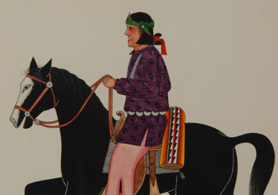 Original Painting of a Pueblo Man Riding a Horse by Alfonso Roybal - Awa Tsireh