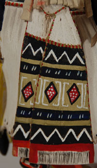 This is an exceptionally well-carved and painted Katsina Doll. The detail in the skirt and the bandoleer, along with the exquisite painting of the entire piece, puts it above most carvings of this time period.  It is probably pre-1950s.  Chakwaina appears most often in January during the Kiva Dances, dancing in a line with lively gestures, stooping and turning and singing a spirited tune. It has been said that Chakwaina represents Estevan the Moor, who led Fray Marcos de Niza in search of Cibola and was killed at Zuni. Barton Wright, the noted Katsina expert, said this is not likely because Chakwaina originally came from the Rio Grande pueblos, migrated to Zuni, then to Hopi from Zuni.  Condition:  very good condition  Provenance: from a collector of Hopi Katsina dolls from California  Recommended Reading:  Kachinas: A Hopi Artist’s Documentary by Barton Wright.   