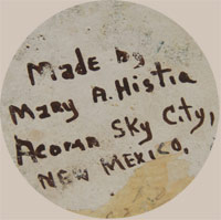 Mary Histia  | Acoma Pueblo | Southwest Indian Pottery | Contemporary | signature