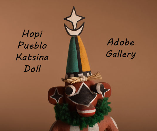 Close up view o the face of this Hopi Katsina Doll.