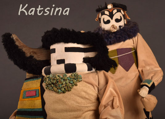 Two Zuni Pueblo extraordinary katsina dolls, made by Duane Dishta in the 1960s.