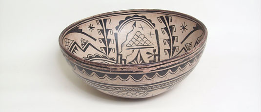 Tesuque Pueblo Rare Highly Decorated Large Bowl, circa 1880