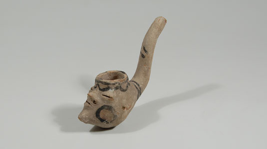 Alternate side of this Tesuque Pueblo Pottery Figural Smoking Pipe