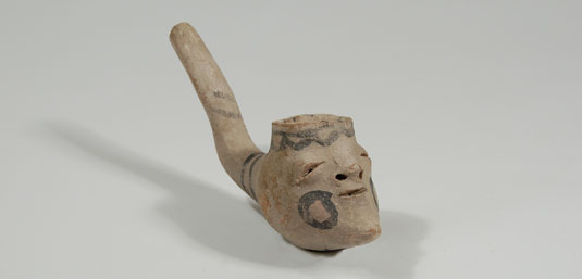 Alternate side of this Tesuque Pueblo Historic Pottery Figural Smoking Pipe