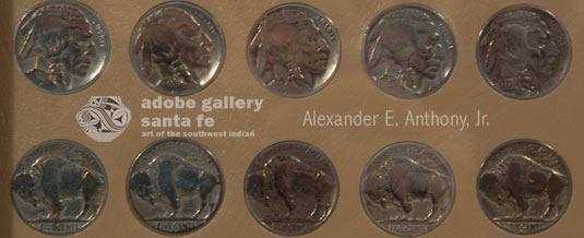 Close up view of some of the 35 Historic Buffalo Nickel Coins