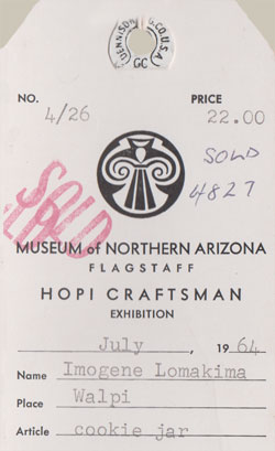 1964 Sales Ticket from the Museum of NOrthern Arizona.