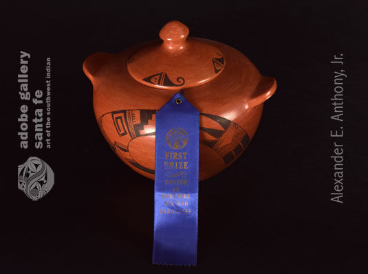 This Hopi Pueblo Lidded by Emogene Lomakema won FIRST PLACE at the Museum of Northern Arizona in Flagstaff in 1964.  