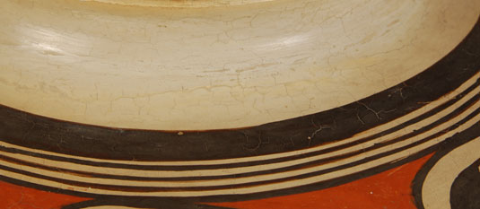 Close up view of the pottery surface near neck of the jar - like a fine oil painting, this crackling is highly desirable.