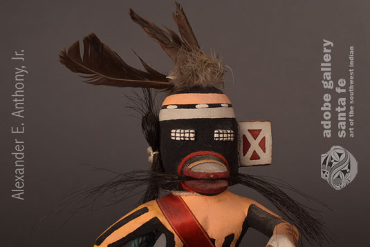 Close up view of the face of this Hoip Pueblo Katsina Doll.