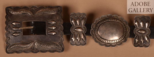 Close up view of the buckle and conchas.