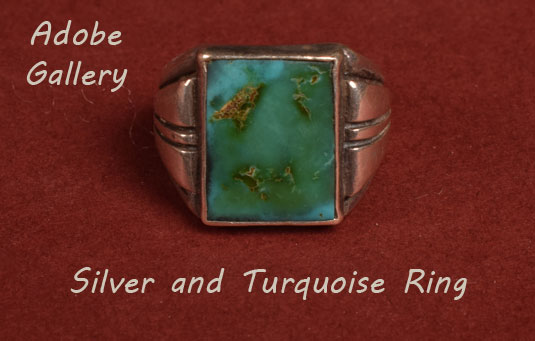 Modernist 1930s Natural Turquoise Stone Ring on Square Silver