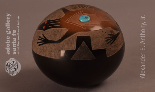 Alternate side view of this amazing Pueblo pottery seed jar.