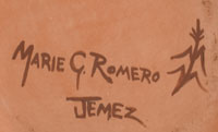 The bowl is signed Marie G. Romero Jemez.  Artist Signature - Marie Gachupin Romero, Jemez Pueblo Potter