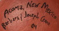Artists' Signatures - Barbara and Joe Cerno, Sr., Acoma Pueblo Potters