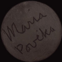 Artist Signature - Maria Montoya Poveka Martinez, San Ildefonso Pueblo Potter. The signature Maria Poveka on undecorated blackware, according to Richard Spivey, was a signature started in 1956 and abandoned in the mid-1960s, so it lasted only a decade. 
