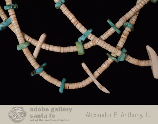 Close up view of the strands of shell and turquoise.