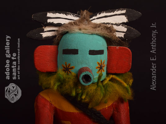 Close up view of the face of this Kachina Doll.