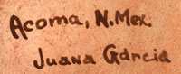 Artist Signature - Juana Garcia, Acoma Pueblo Potter