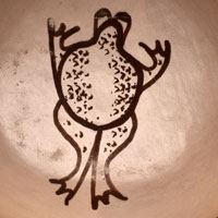 Artist Hallmark Frog signature - Joy Navasie Second Frog Woman - Yellow Flower, Hopi-Tewa Potter