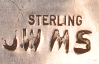 Hallmark initials of artist - Julianna Williams, Diné Silversmith