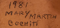 Artist Signature and Date - Mary Martin, Cochiti Pueblo Potter
