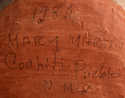 Artist Signature and DATE - Mary Martin, Cochiti Pueblo Potter