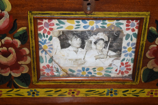 The very young bride and groom do not look  very happy.