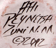 Collaboration signature - Avelia and Anderson Peynetsa, Zuni Pueblo Potters