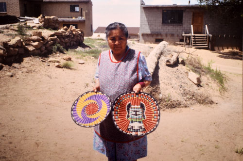 The Hopi Pueblo artist Clara Sekayesva is pictured on page 72 of Gregory Schaaf’s American Indian Baskets I, 1,500 Artist Biographies.  Original Photo by Allan Nelson.