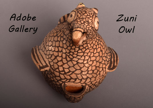 Alternate view looking down on this old Zuni pottery owl figurine.