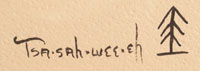 Artist signature of Helen Hardin Tsa-Sah-Wee-Eh with her hallmark little spruce tree.