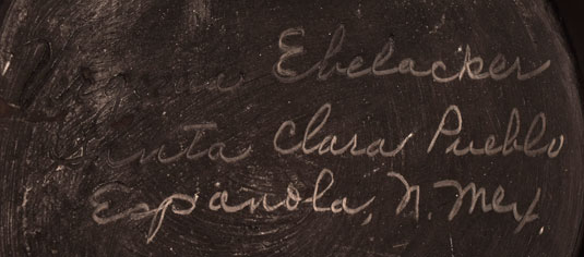 Artist Signature of Virginia Ebelacker, Santa Clara Pueblo Potter